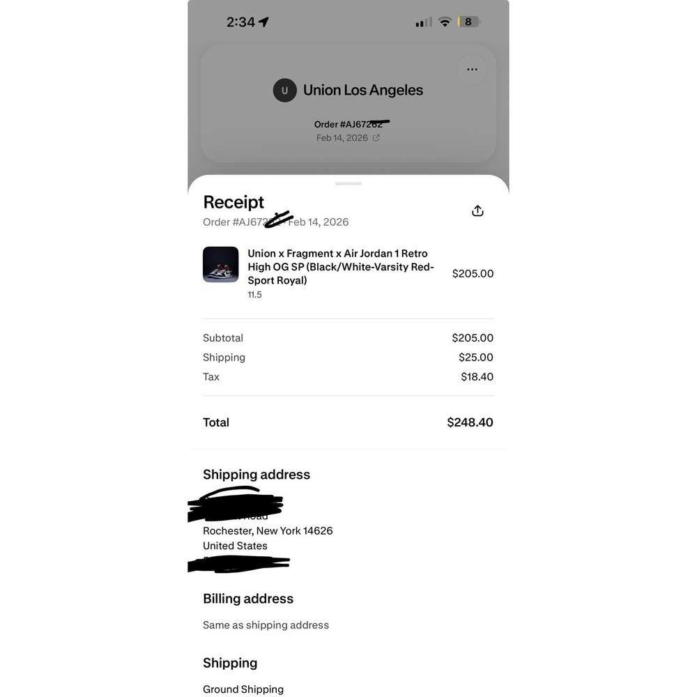 Nike Air Jordan 1 Retro High OG X Union X Fragment IO7847-002 Men Size 11.5 - Picture 9 of 9